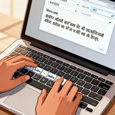 typing baba English to marathi illustration